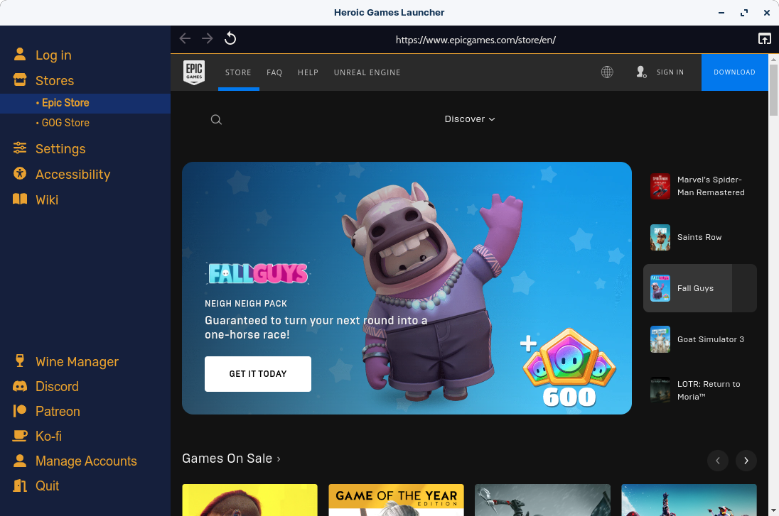 Epic Games Store in Heroic Games Launcher