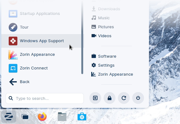 Windows App Support in the Zorin Menu
