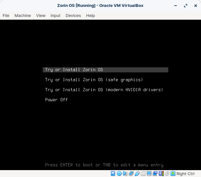 VirtualBox running Zorin OS