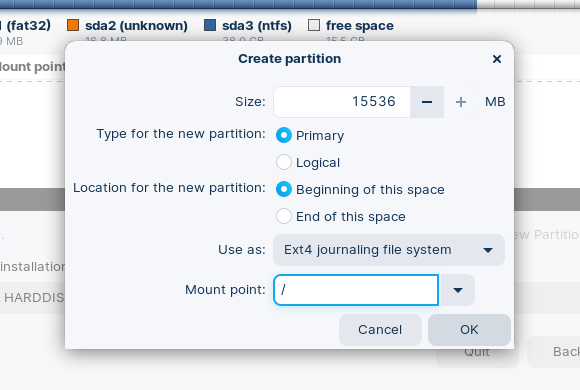 Create the Zorin OS partition