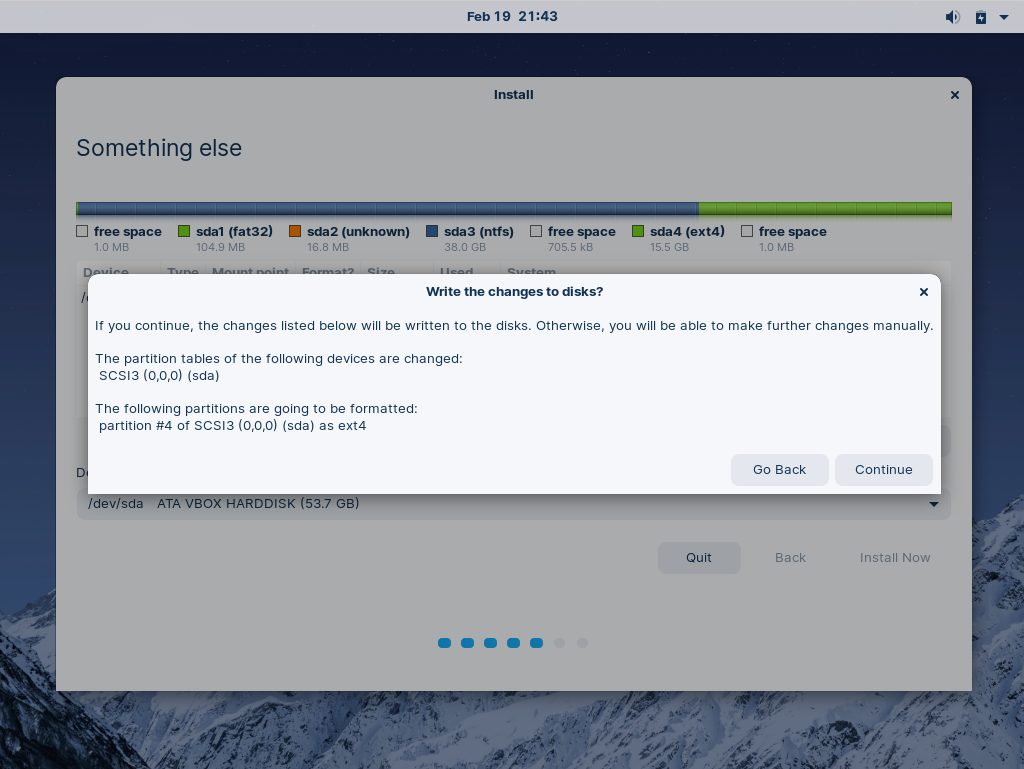 Write the changes to disks prompt