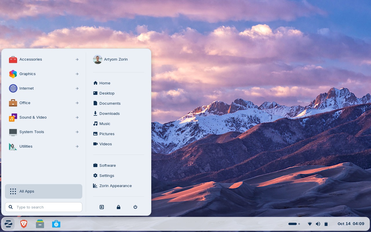 Zorin OS default desktop