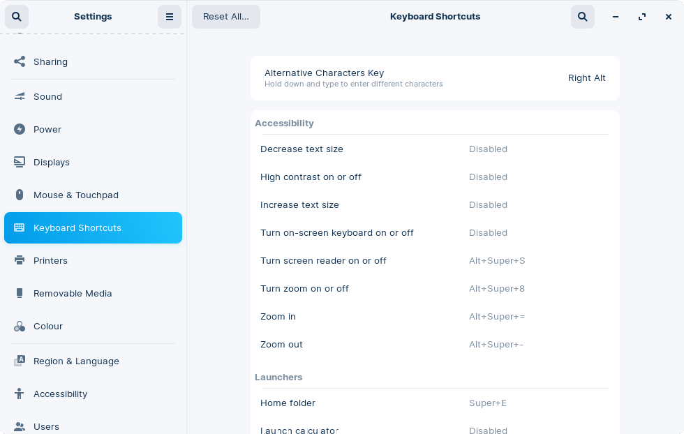 Keyboard Shortcut Settings