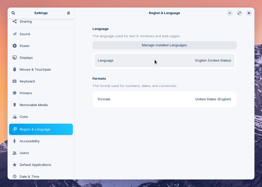 Region & Language settings