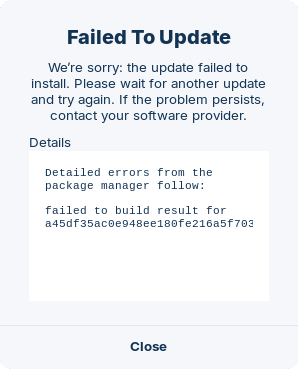 Failed to update failed to build result for