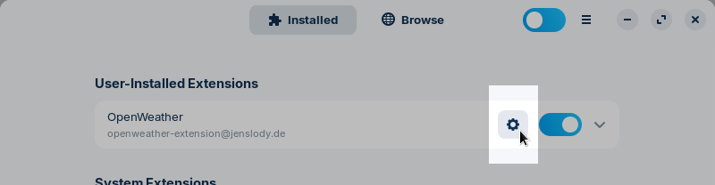 Settings for an extension