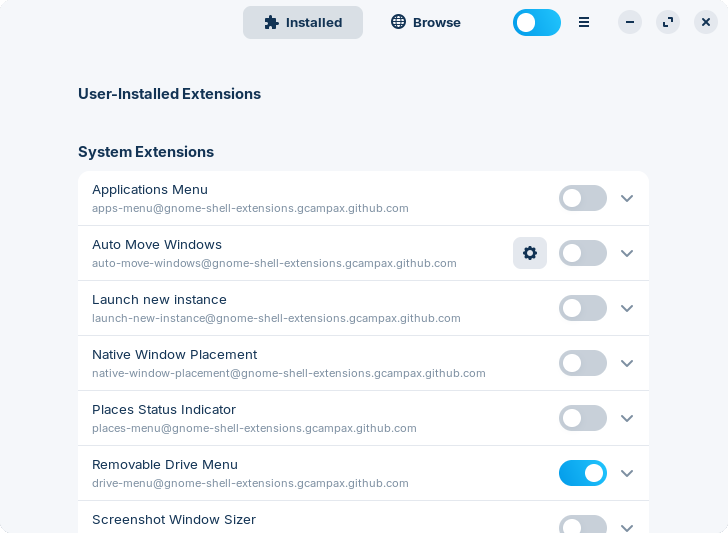 Installed extensions